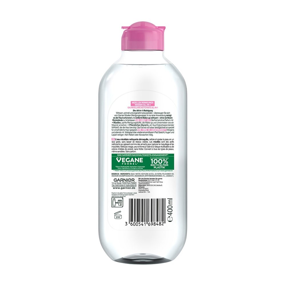 Garnier Mizellen Reinigungswasser Mizellen Reinigungswasser All-in-1 Empfindliche Haut Rückseite